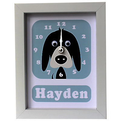 Stripey Cats Personalised Donnie Dog Framed Clock, 23 x 18cm Blue